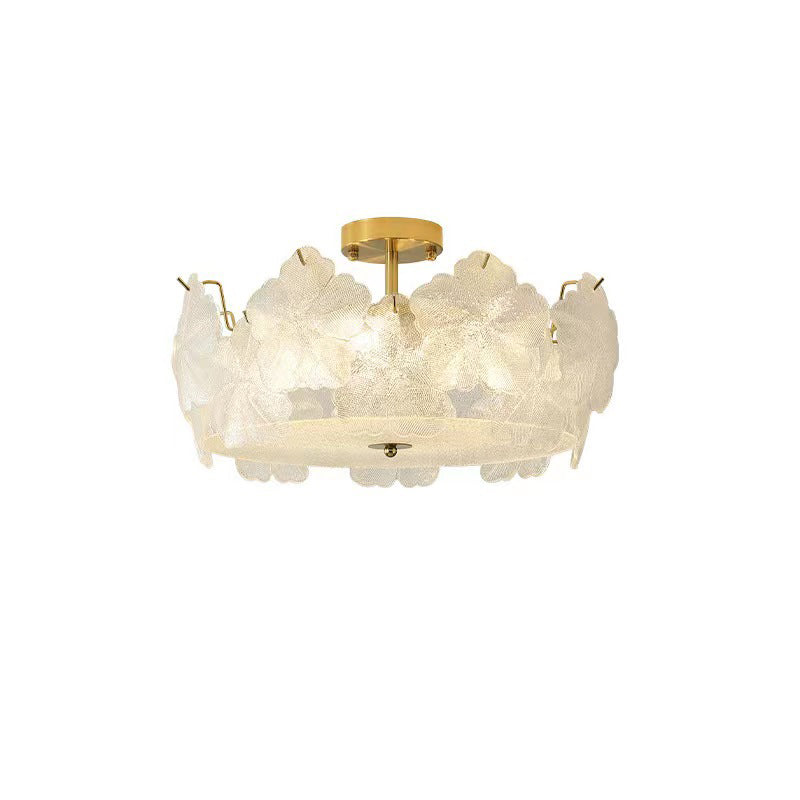 Traditional French Snowflake Glass Iron 5/8 - Light Semi-Flush Mount Ceiling Light For Living Room