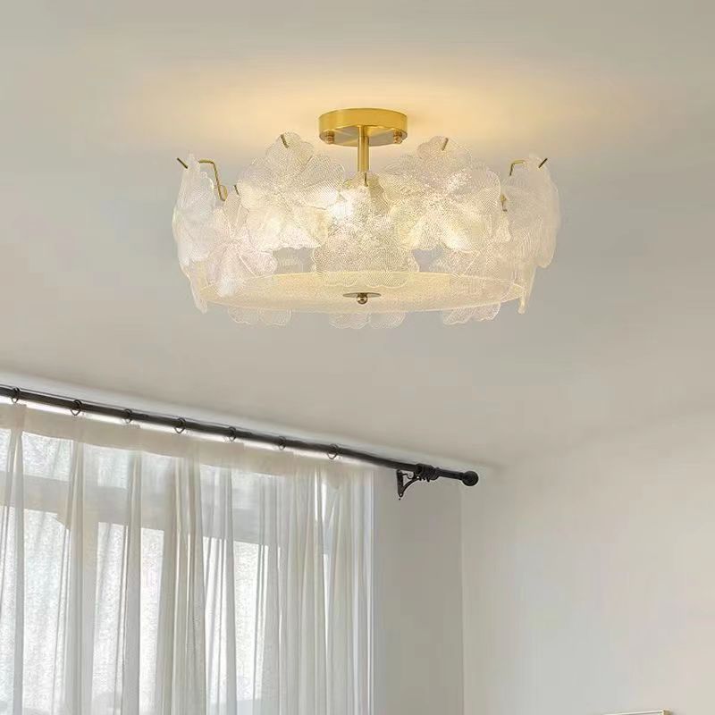Traditional French Snowflake Glass Iron 5/8 - Light Semi-Flush Mount Ceiling Light For Living Room