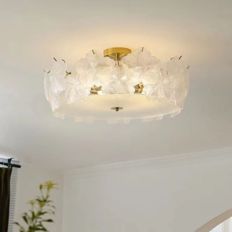 Traditional French Snowflake Glass Iron 5/8 - Light Semi-Flush Mount Ceiling Light For Living Room