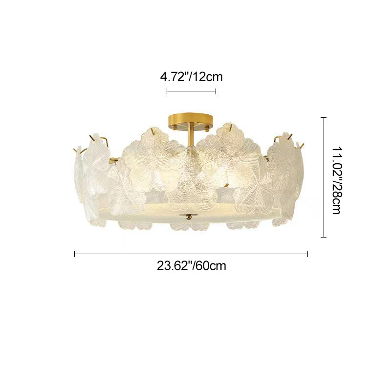 Traditional French Snowflake Glass Iron 5/8 - Light Semi-Flush Mount Ceiling Light For Living Room