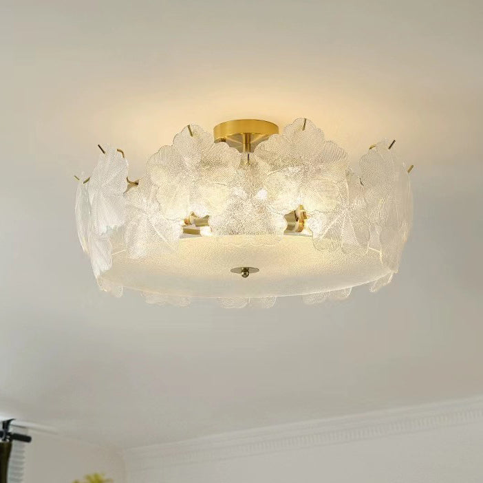 Traditional French Snowflake Glass Iron 5/8 - Light Semi-Flush Mount Ceiling Light For Living Room
