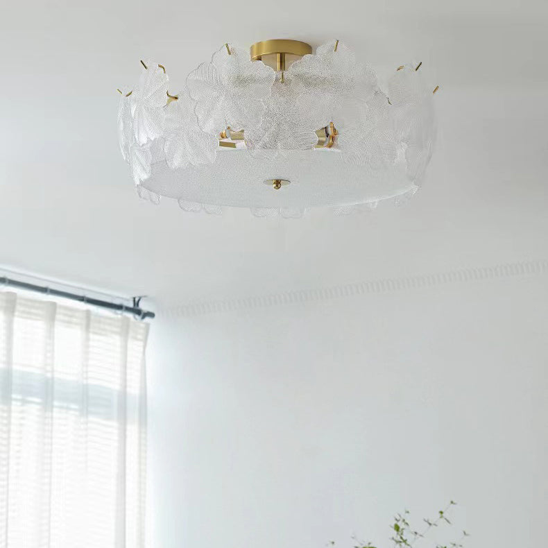 Traditional French Snowflake Glass Iron 5/8 - Light Semi-Flush Mount Ceiling Light For Living Room