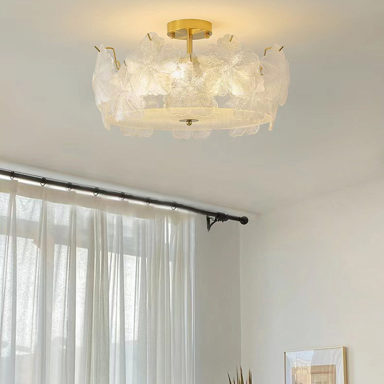 Traditional French Snowflake Glass Iron 5/8 - Light Semi-Flush Mount Ceiling Light For Living Room
