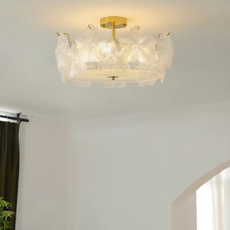 Traditional French Snowflake Glass Iron 5/8 - Light Semi-Flush Mount Ceiling Light For Living Room
