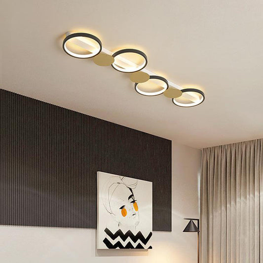 現代的なスカンジナビアラウンドリングアイアンアクリルLEDセミフラッシュマウントシーリングライトリビングルーム用