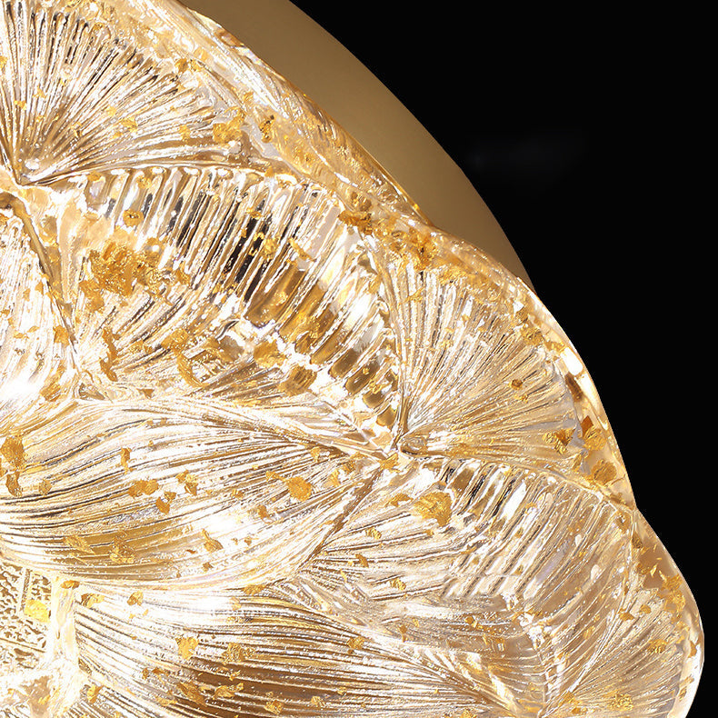 Contemporary Luxury Lotus Shape Stainless Steel Gold Leaf Copper Resin LED Semi-Flush Mount Ceiling Light For Living Room