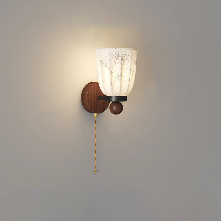 Traditional French Semicircular Flower Print Iron Fabric 1/2 - Light Wall Sconce Lamp For Bedroom