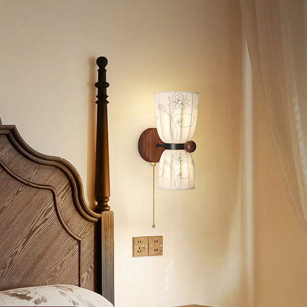 Traditional French Semicircular Flower Print Iron Fabric 1/2 - Light Wall Sconce Lamp For Bedroom