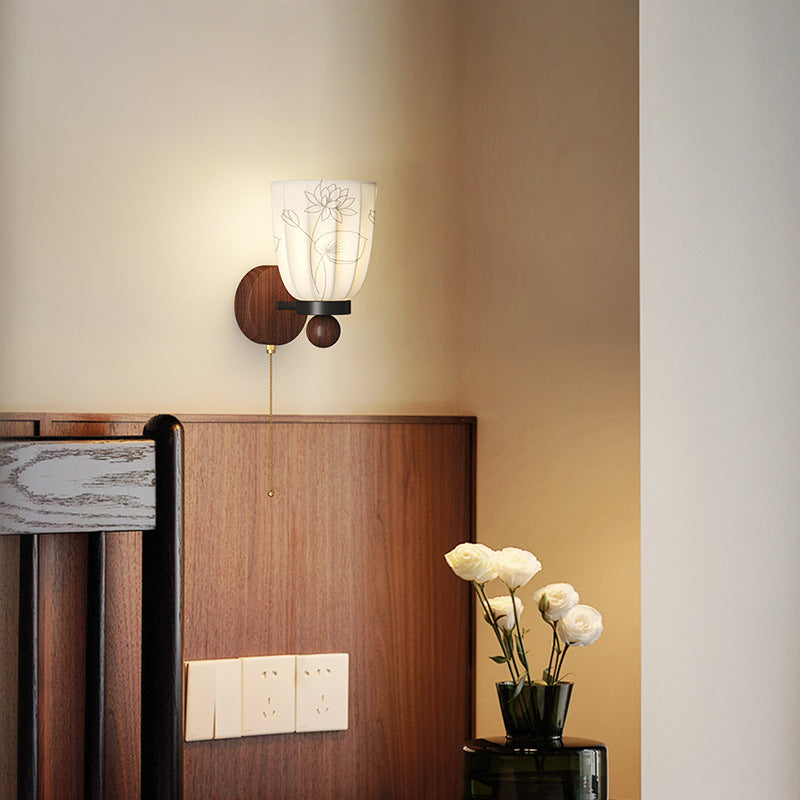 Traditional French Semicircular Flower Print Iron Fabric 1/2 - Light Wall Sconce Lamp For Bedroom