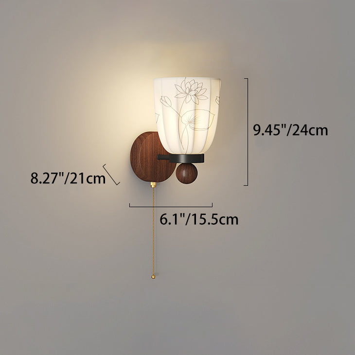 Traditional French Semicircular Flower Print Iron Fabric 1/2 - Light Wall Sconce Lamp For Bedroom
