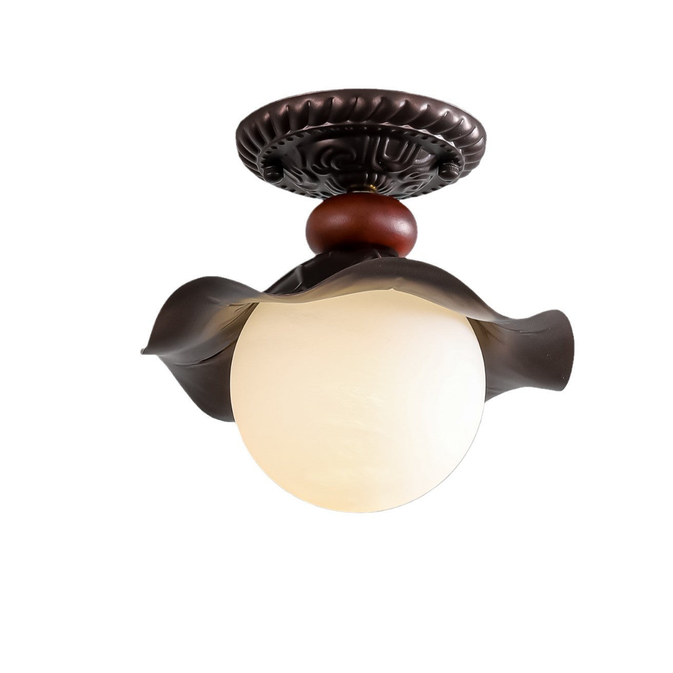 Traditional French Corrugated Edge Orb Iron Glass 1 - Light Semi-Flush Mount Ceiling Light For Hallways