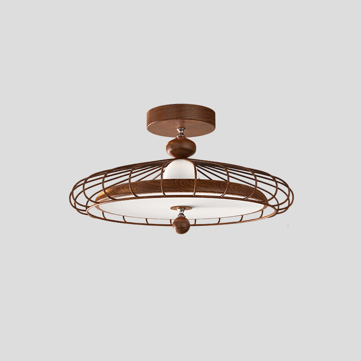 Traditional French Round Grille Iron Acrylic LED Semi-Flush Mount Ceiling Light For Bedroom