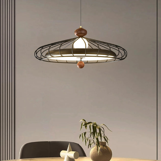 Traditional French Round Grille Iron Acrylic LED Chandelier For Dining Room