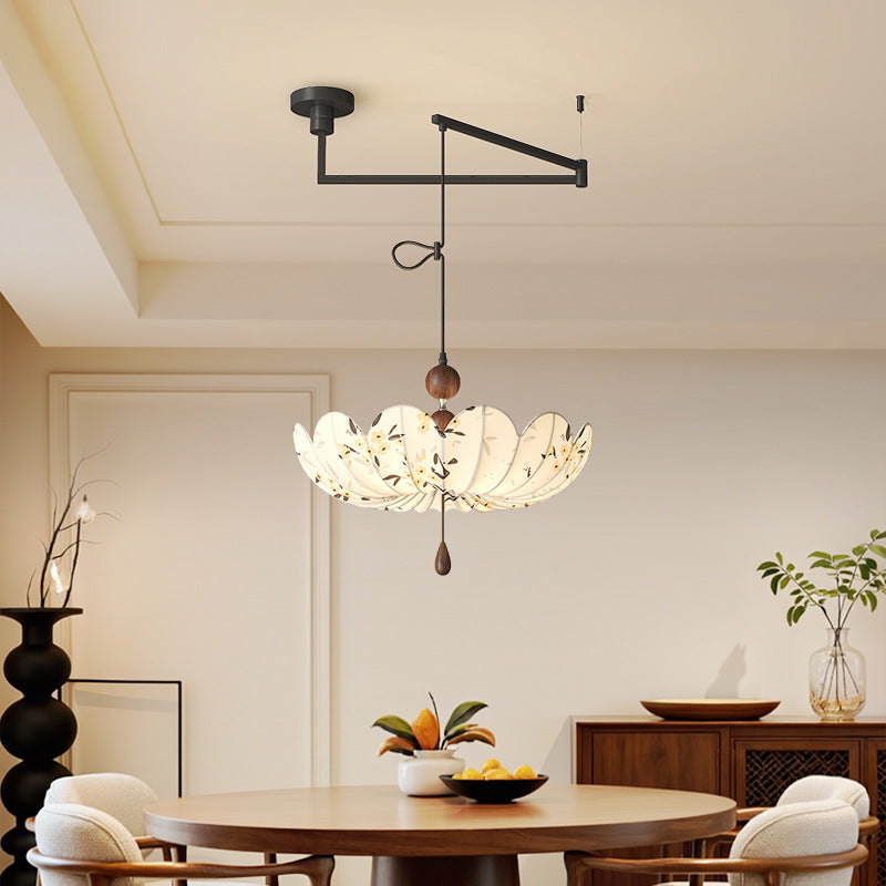 Traditional French Semicircular Bud Fabric Iron Wood 3 - Light Chandelier For Living Room