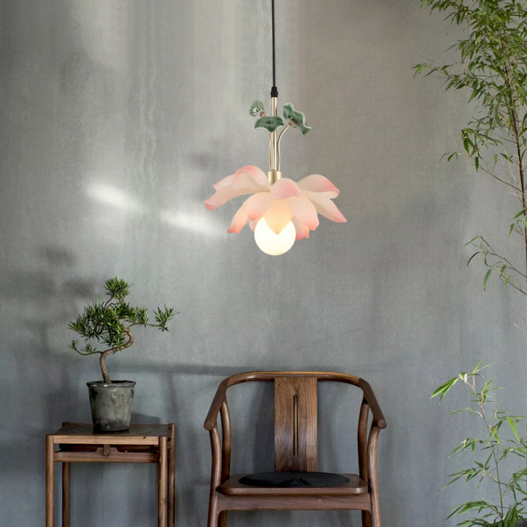 Traditional Chinese Lotus Orb Iron Resin Ceramics 1/3/5 - Light Chandelier For Dining Room