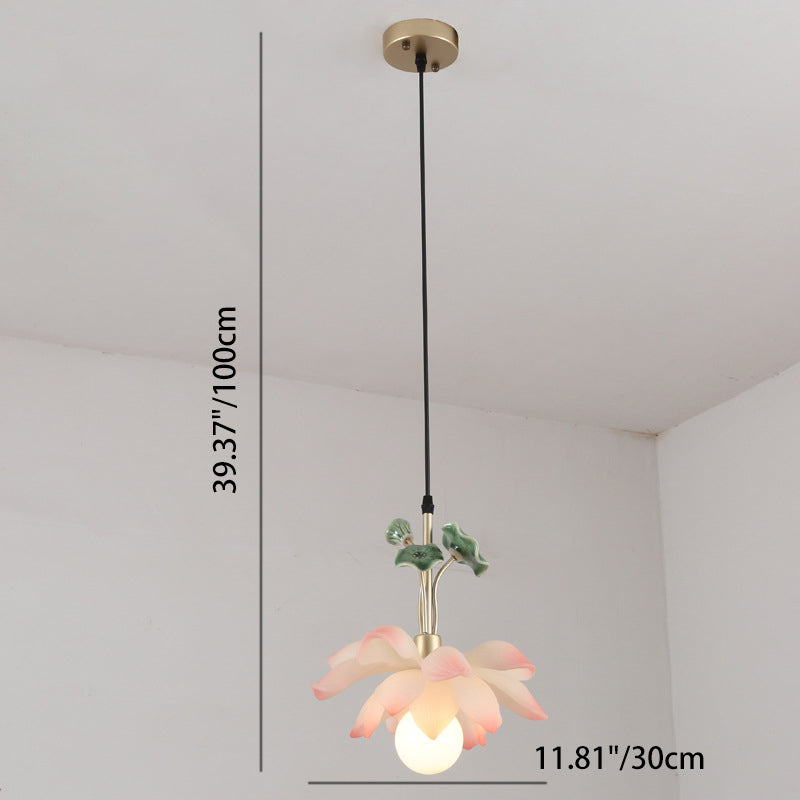 Traditional Chinese Lotus Orb Iron Resin Ceramics 1/3/5 - Light Chandelier For Dining Room