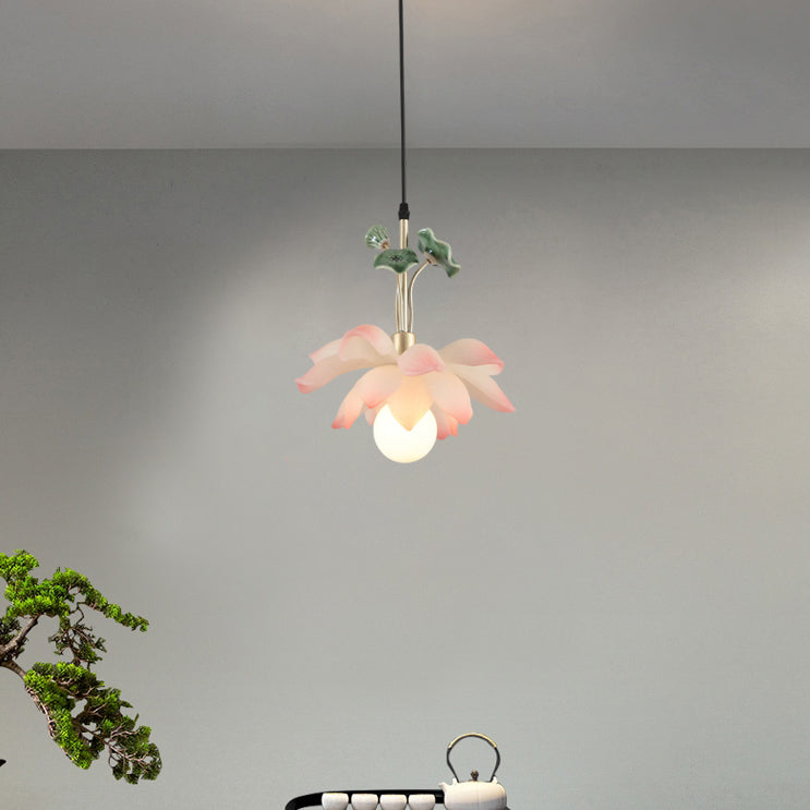 Traditional Chinese Lotus Orb Iron Resin Ceramics 1/3/5 - Light Chandelier For Dining Room