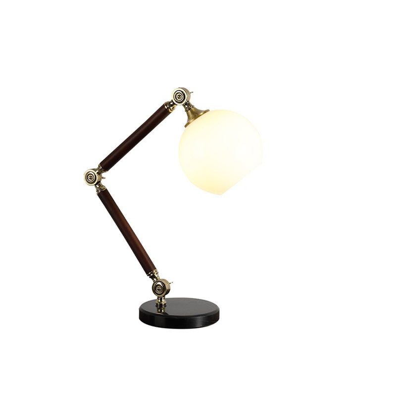 Contemporary Retro Semicircle Round Base Bendable Rubber Wood Marble Glass 1 - Light Table Lamp For Bedroom