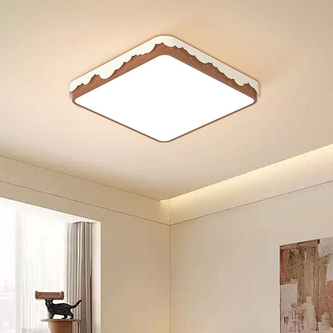 Contemporary Retro Round Square Wavy Edge Acrylic Hardware LED Flush Mount Ceiling Light For Bedroom