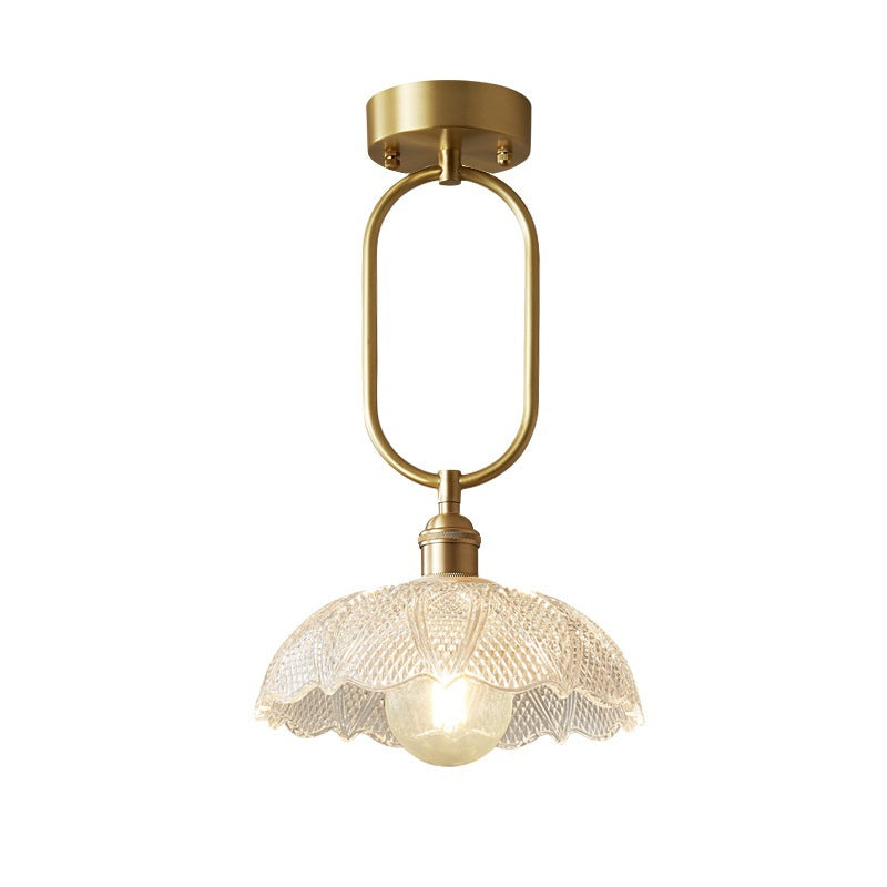 Contemporary Simplicity Conical Umbrella Semicircular Copper Glass 1 - Light Semi-Flush Mount Ceiling Light For Hallways