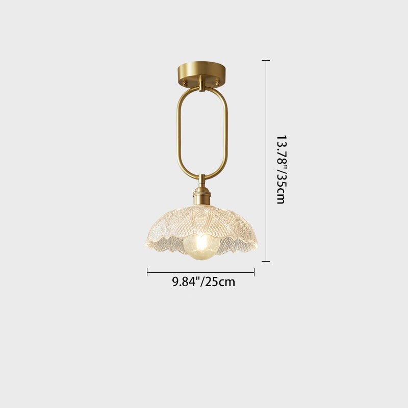 Contemporary Simplicity Conical Umbrella Semicircular Copper Glass 1 - Light Semi-Flush Mount Ceiling Light For Hallways