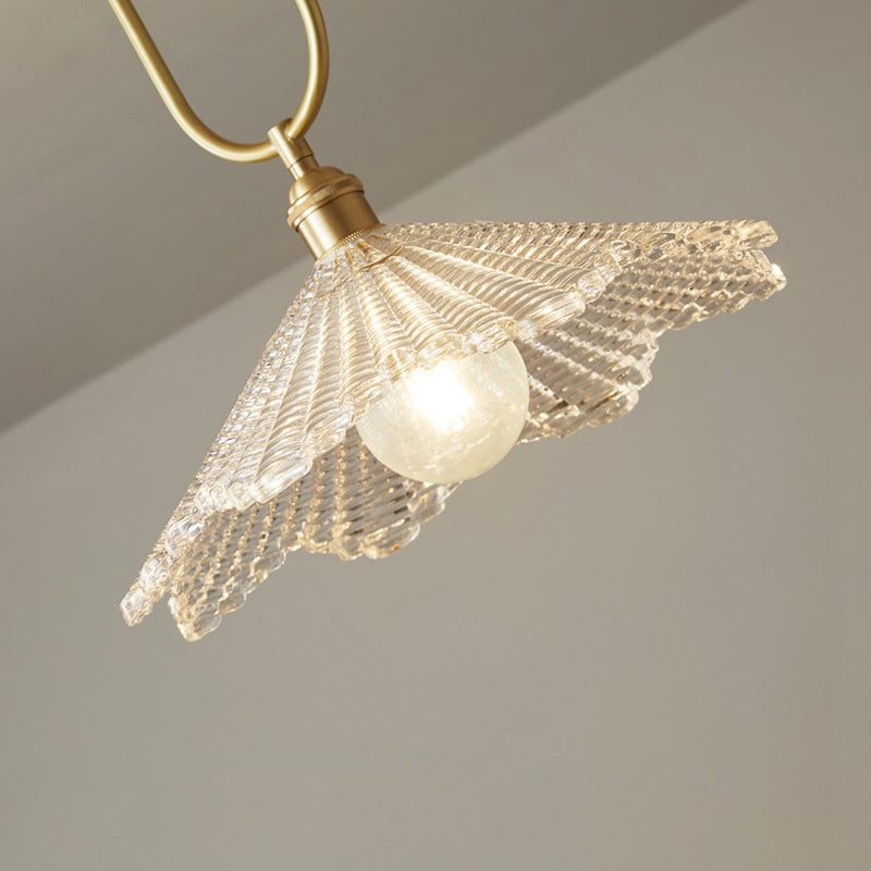Contemporary Simplicity Conical Umbrella Semicircular Copper Glass 1 - Light Semi-Flush Mount Ceiling Light For Hallways