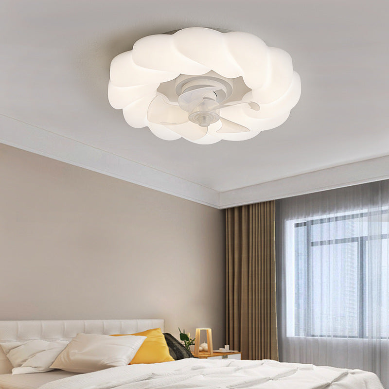 Contemporary Nordic Cream Round Clouds Hardware PE LED Flush Mount Ceiling Fan Light For Bedroom