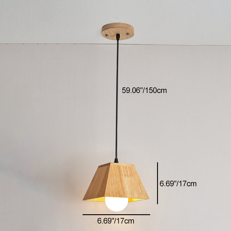 Traditional Japanese Trapezoid Orb Rubber Wood 1/3 - Light Chandelier For Dining Room