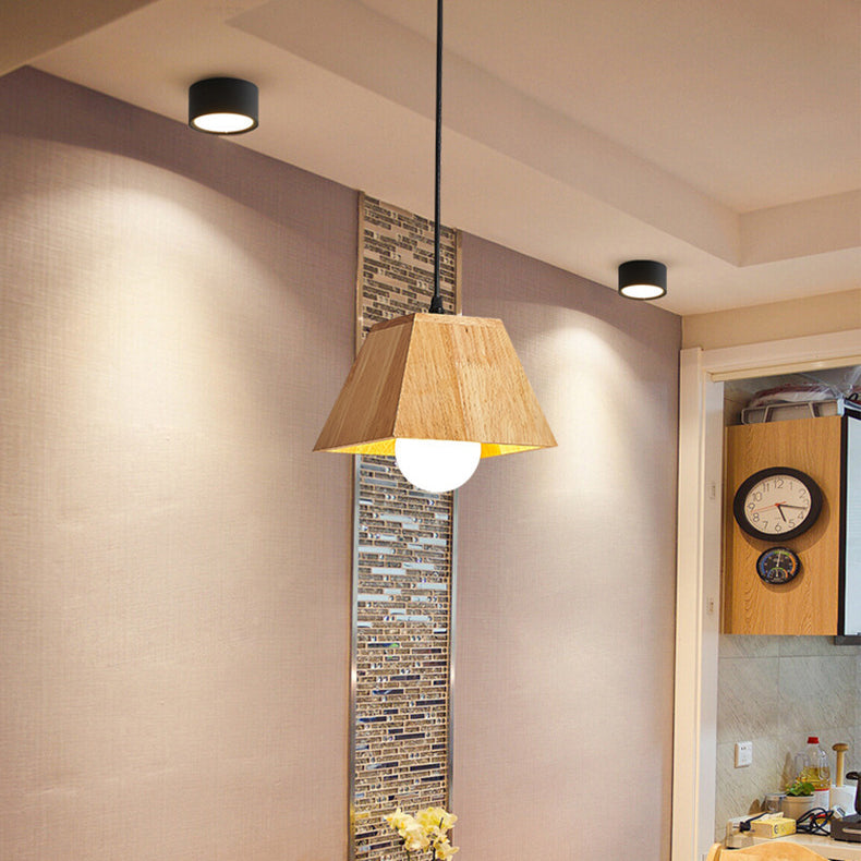 Traditional Japanese Trapezoid Orb Rubber Wood 1/3 - Light Chandelier For Dining Room