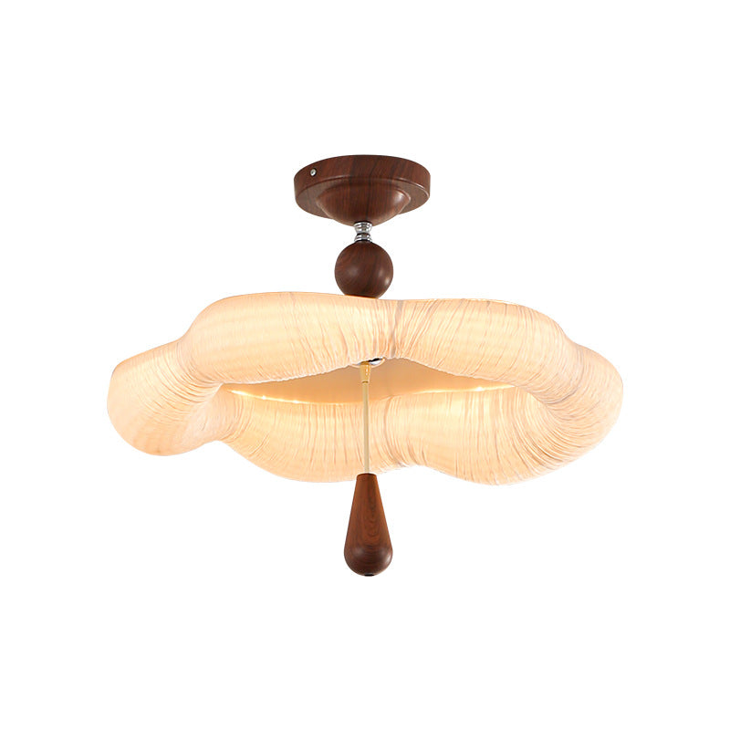 Traditional French Iron Fabric Irregular Corrugated Edge LED Semi-Flush Mount Ceiling Light For Bedroom