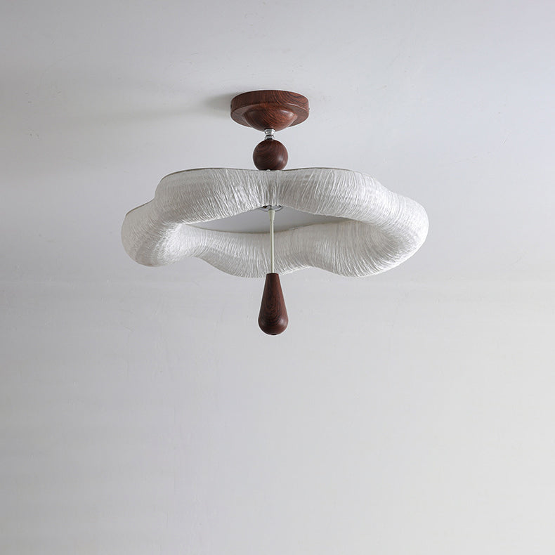 Traditional French Iron Fabric Irregular Corrugated Edge LED Semi-Flush Mount Ceiling Light For Bedroom