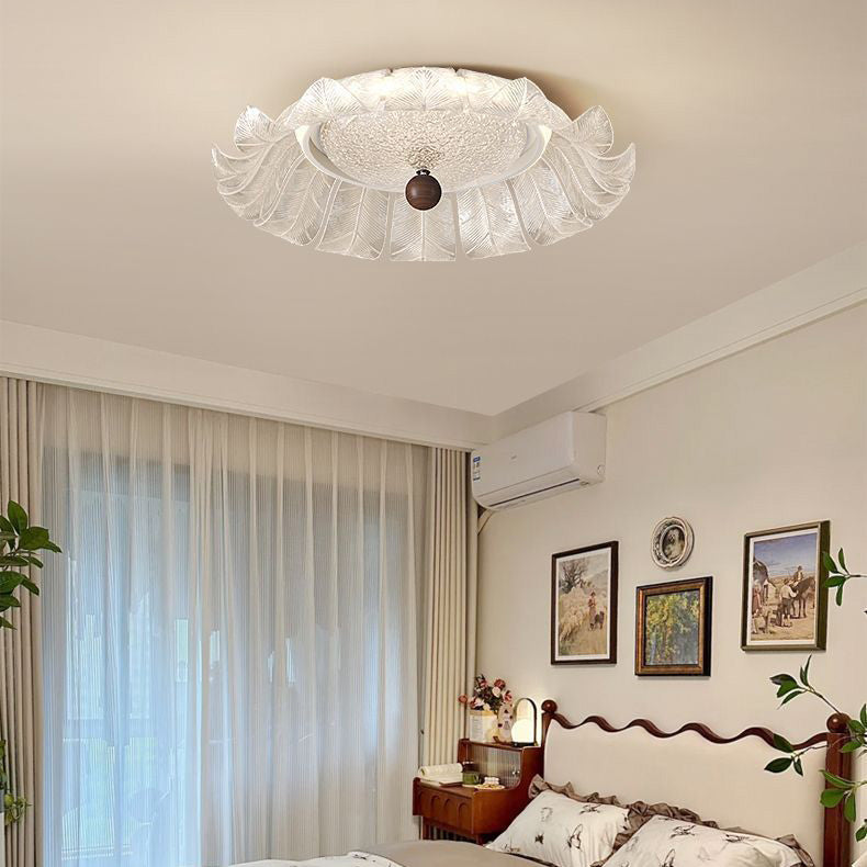 Traditional French Round Petal Iron Glass Acrylic LED Flush Mount Ceiling Light For Bedroom