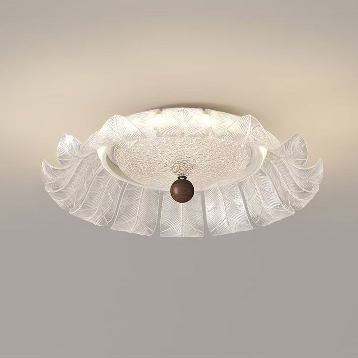 Traditional French Round Petal Iron Glass Acrylic LED Flush Mount Ceiling Light For Bedroom