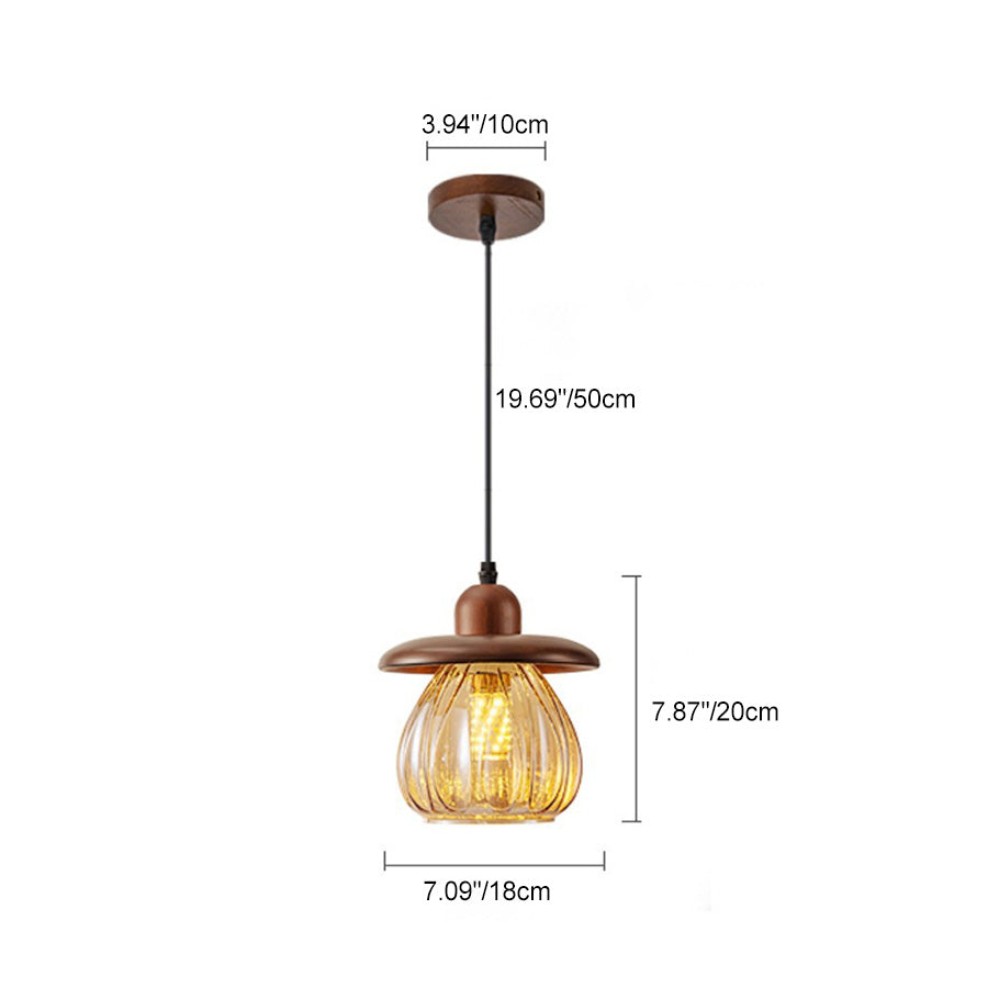 Contemporary Retro Conical Pumpkin Wood Glass 1 - Light Pendant Light For Bedroom