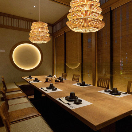 Traditional Japanese Wrinkles Lantern Shape Rattan Weaving 1 - Light Pendant Light For Dining Room