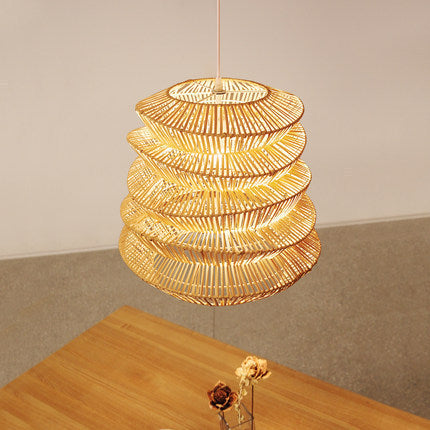 Traditional Japanese Wrinkles Lantern Shape Rattan Weaving 1 - Light Pendant Light For Dining Room