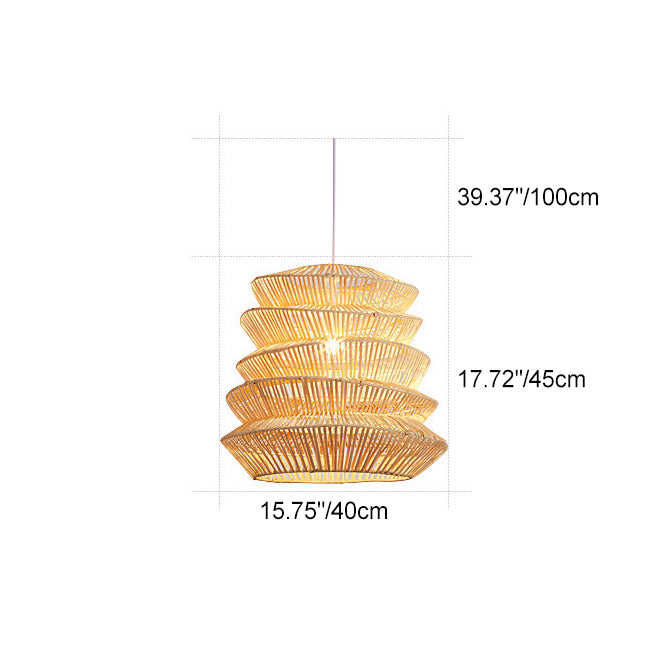Traditional Japanese Wrinkles Lantern Shape Rattan Weaving 1 - Light Pendant Light For Dining Room