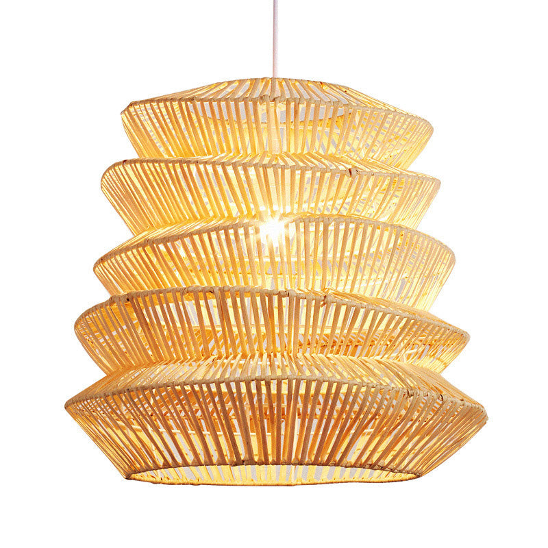Traditional Japanese Wrinkles Lantern Shape Rattan Weaving 1 - Light Pendant Light For Dining Room