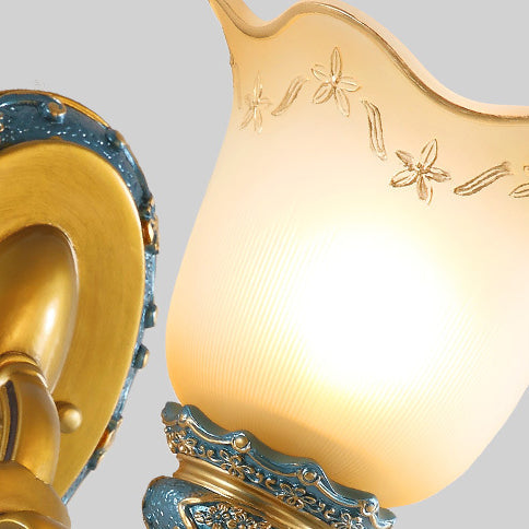 Traditional European Morning Glory Iron Resin Glass 1/2 - Light Wall Sconce Lamp For Hallways