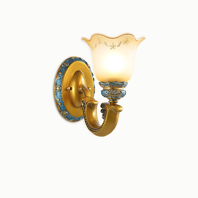 Traditional European Morning Glory Iron Resin Glass 1/2 - Light Wall Sconce Lamp For Hallways