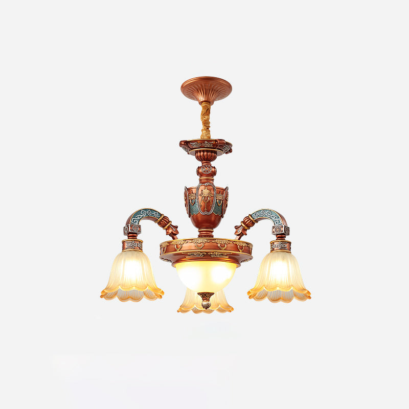 Traditional European Dome Flower Iron Resin Glass 3/5/6/8 - Light Chandelier For Dining Room