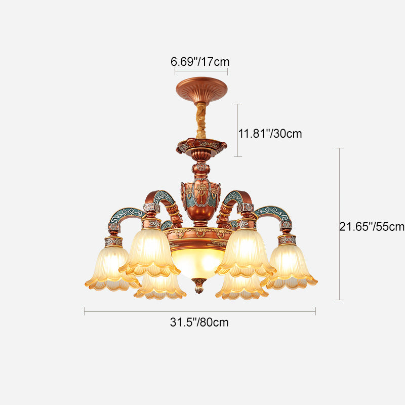 Traditional European Dome Flower Iron Resin Glass 3/5/6/8 - Light Chandelier For Dining Room