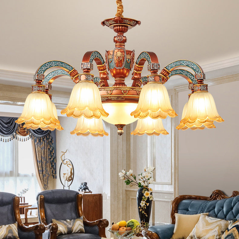 Traditional European Dome Flower Iron Resin Glass 3/5/6/8 - Light Chandelier For Dining Room