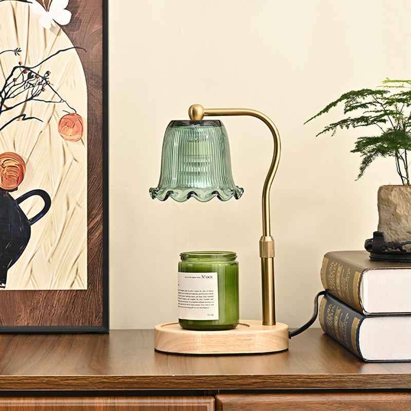 Traditional Vintage Metal Wood Glass Floral Shape 1-Light Melting Wax Table Lamp For Bedroom