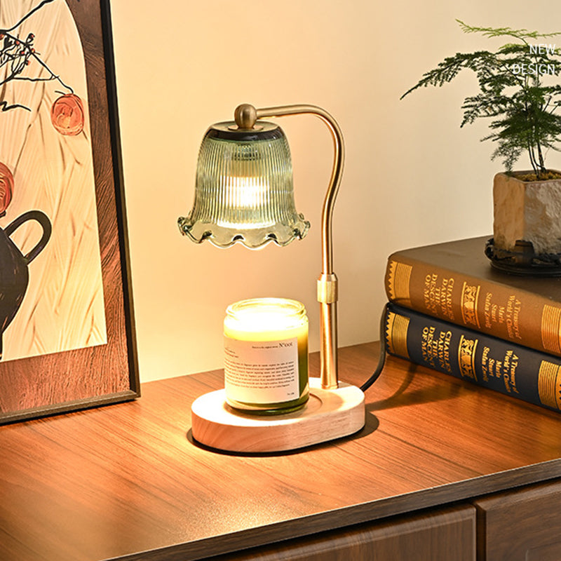 Traditional Vintage Metal Wood Glass Floral Shape 1-Light Melting Wax Table Lamp For Bedroom