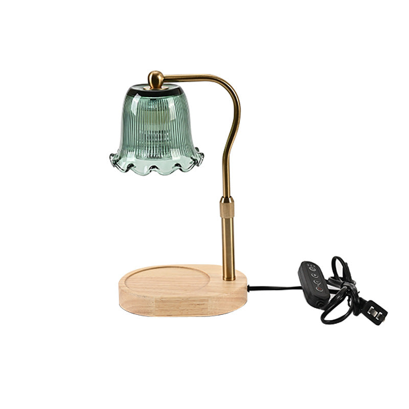 Traditional Vintage Metal Wood Glass Floral Shape 1-Light Melting Wax Table Lamp For Bedroom