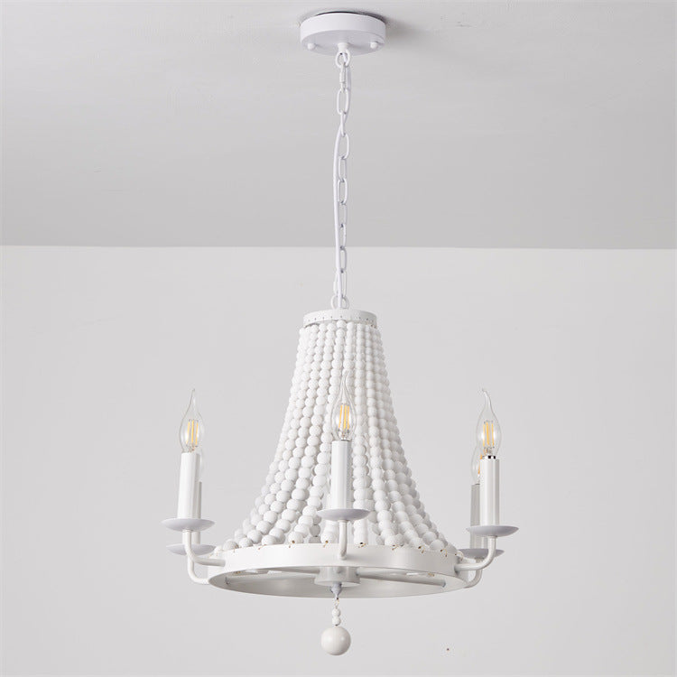 Modern Minimalist Dome Trapezoid Wooden Beads Iron 6 - Light Chandelier For Living Room