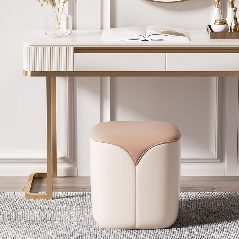 Modern Minimalist PU Leather & Solid Wood Rounded Rectangle Vanity Stool For Bedroom & Living Room