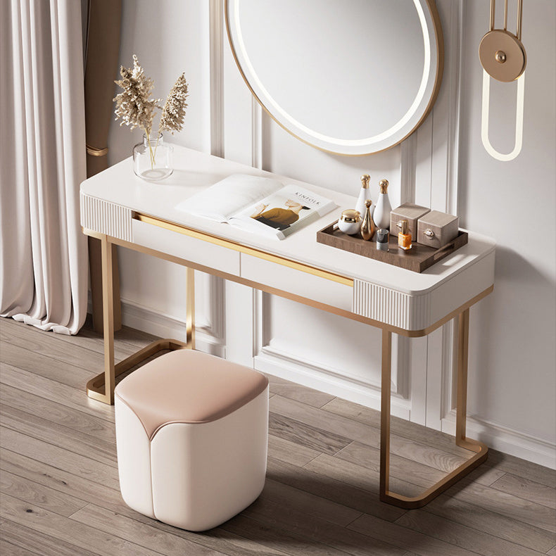 Modern Minimalist PU Leather & Solid Wood Rounded Rectangle Vanity Stool For Bedroom & Living Room