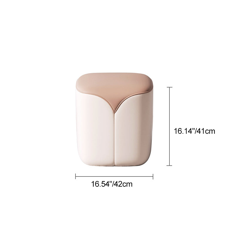 Modern Minimalist PU Leather & Solid Wood Rounded Rectangle Vanity Stool For Bedroom & Living Room